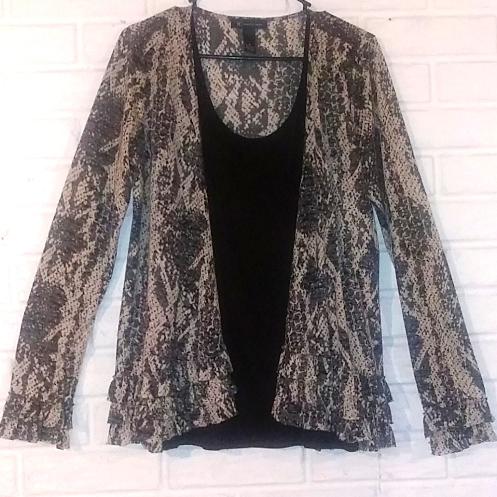 INC Snakeskin Ruffle Cardigan